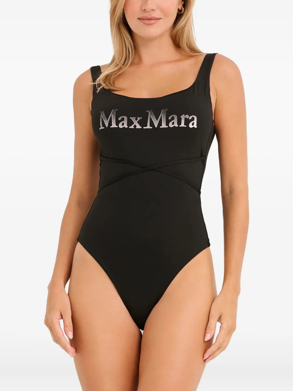 Max Mara Carisma Logo-print Swimsuit In Black
