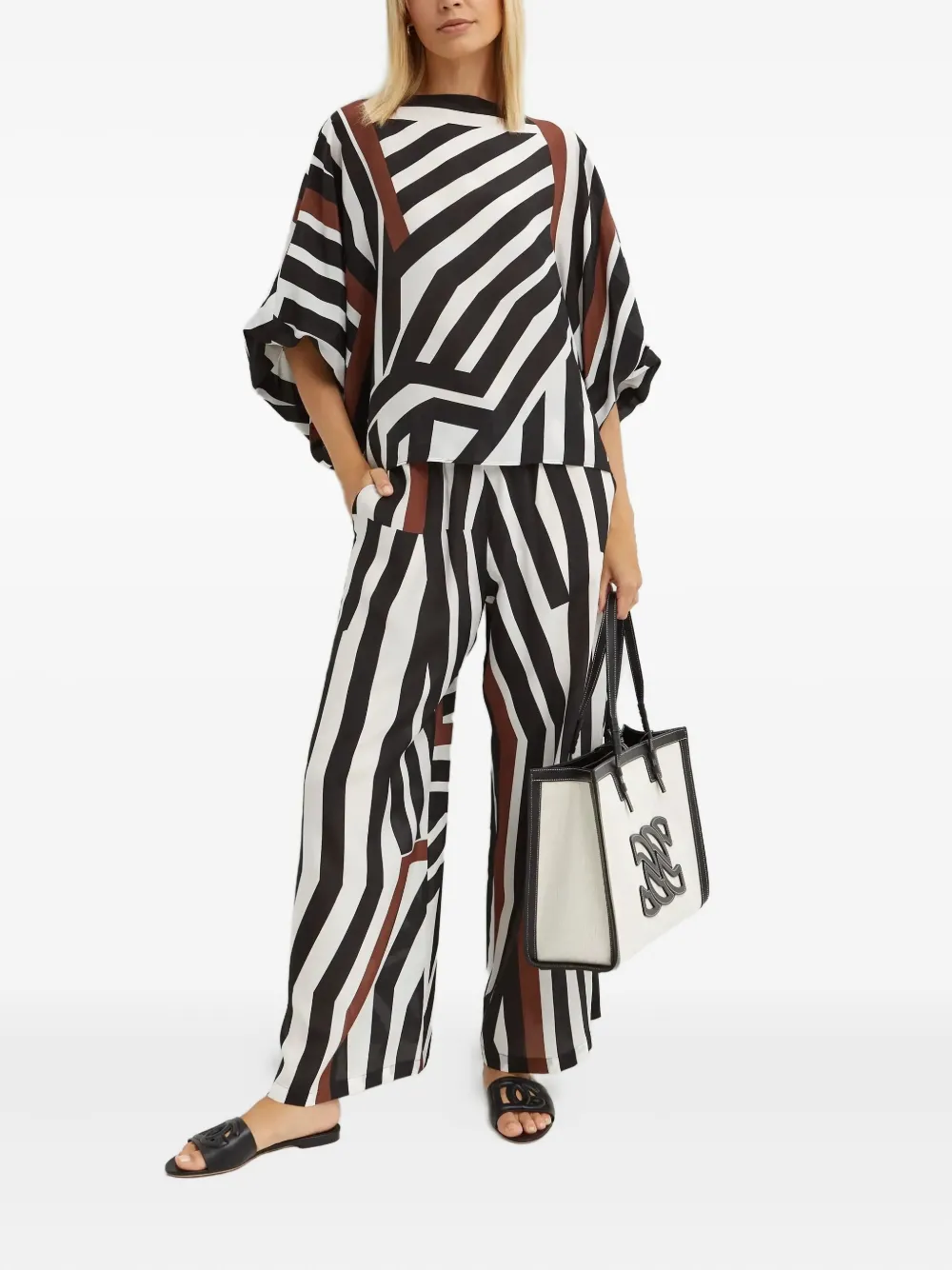Max Mara Camino asymmetrische gestreepte blouse - Zwart