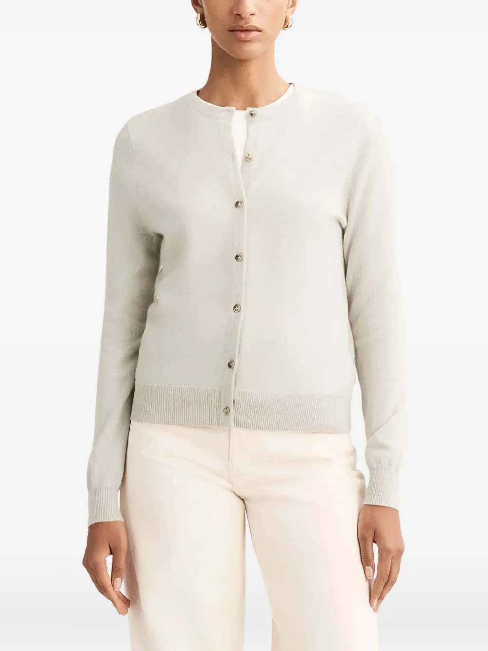  Soft Goat Buttoned Round-neck Cardigan - Neutrals 