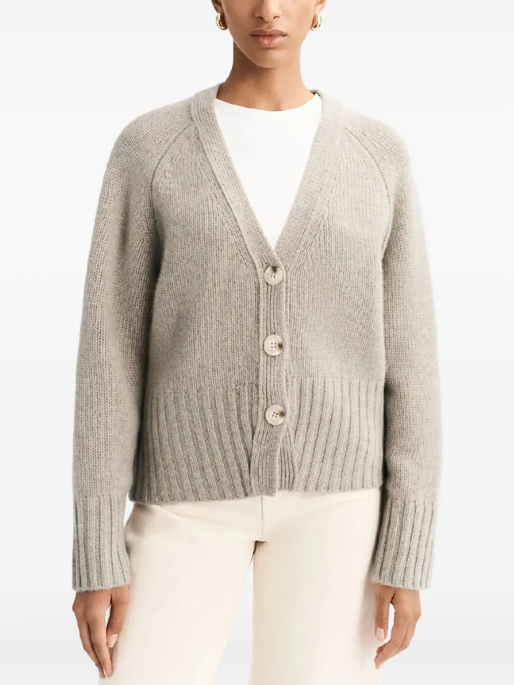 Soft Goat Kasjmier vest met knoop en V-hals Grijs
