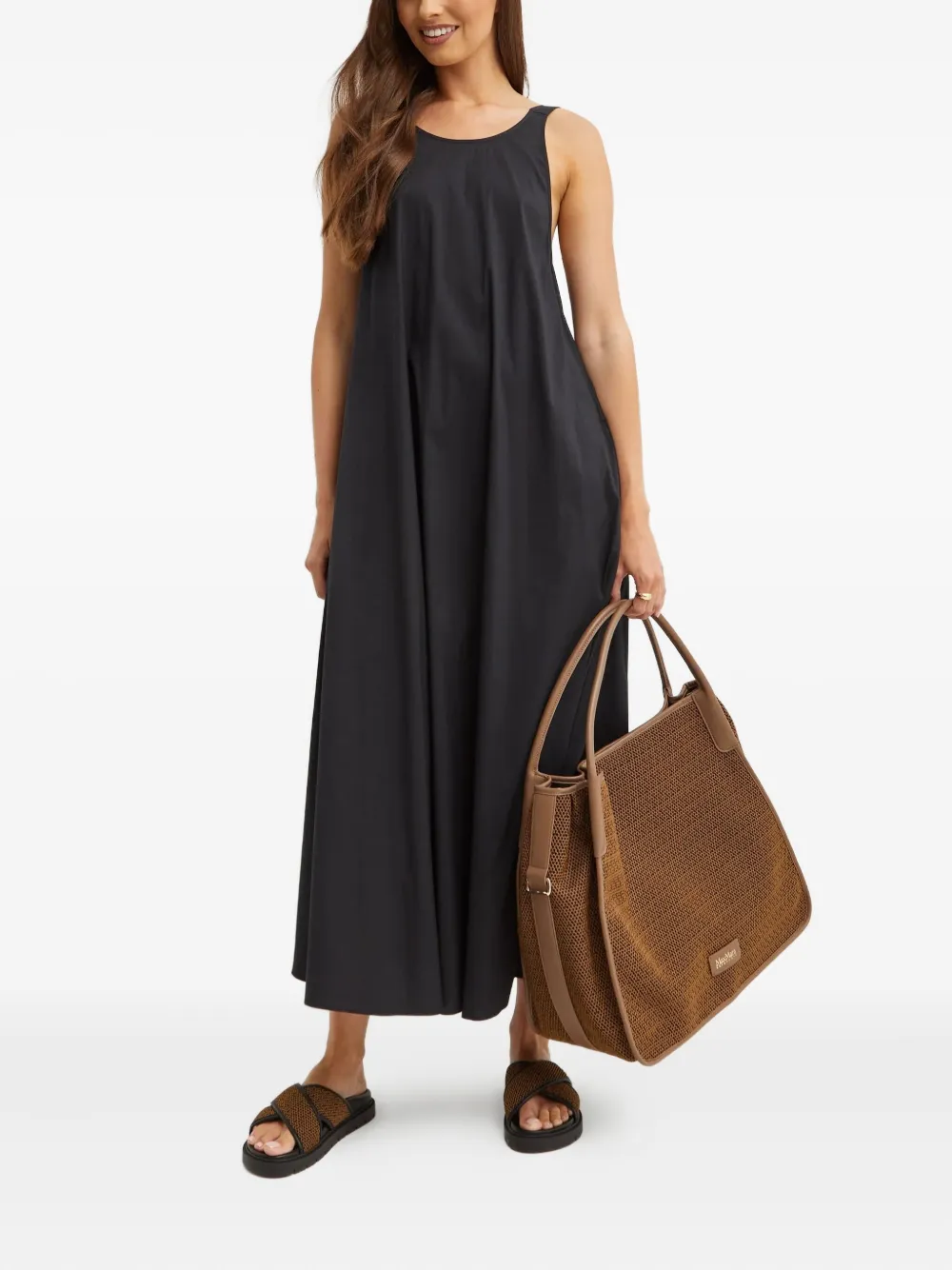Max Mara Romea Sleeveless Tie-strap Midi Dress In Black