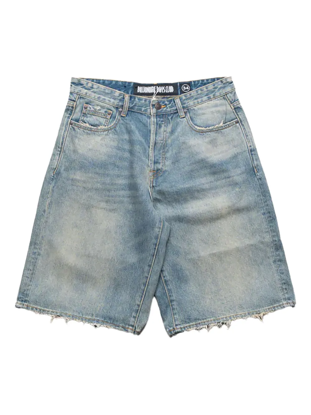 Billionaire Boys Club Frayed-hem Helmet-print Denim Shorts In Blue