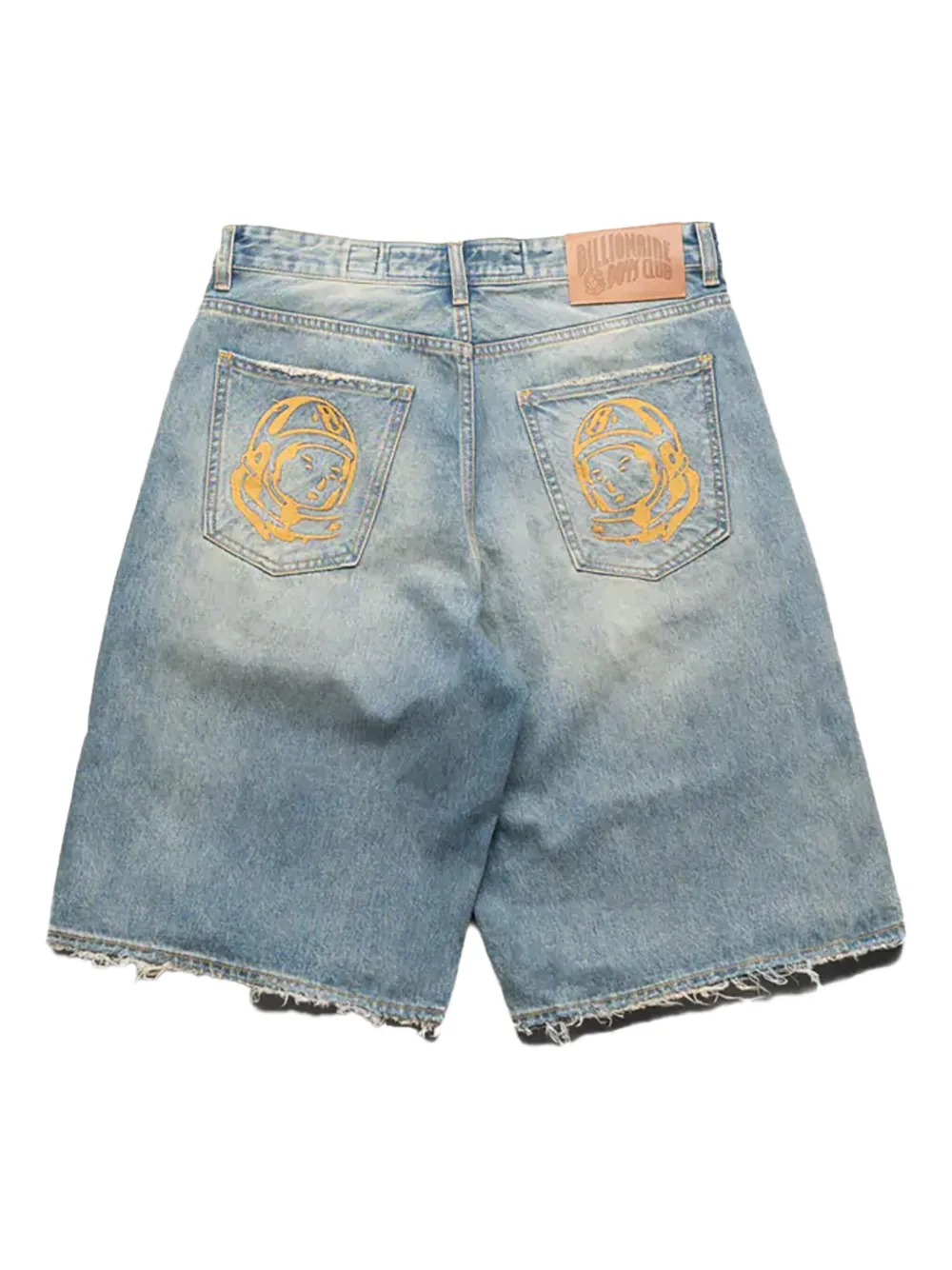 Billionaire Boys Club Frayed-hem Helmet-print Denim Shorts In Blue