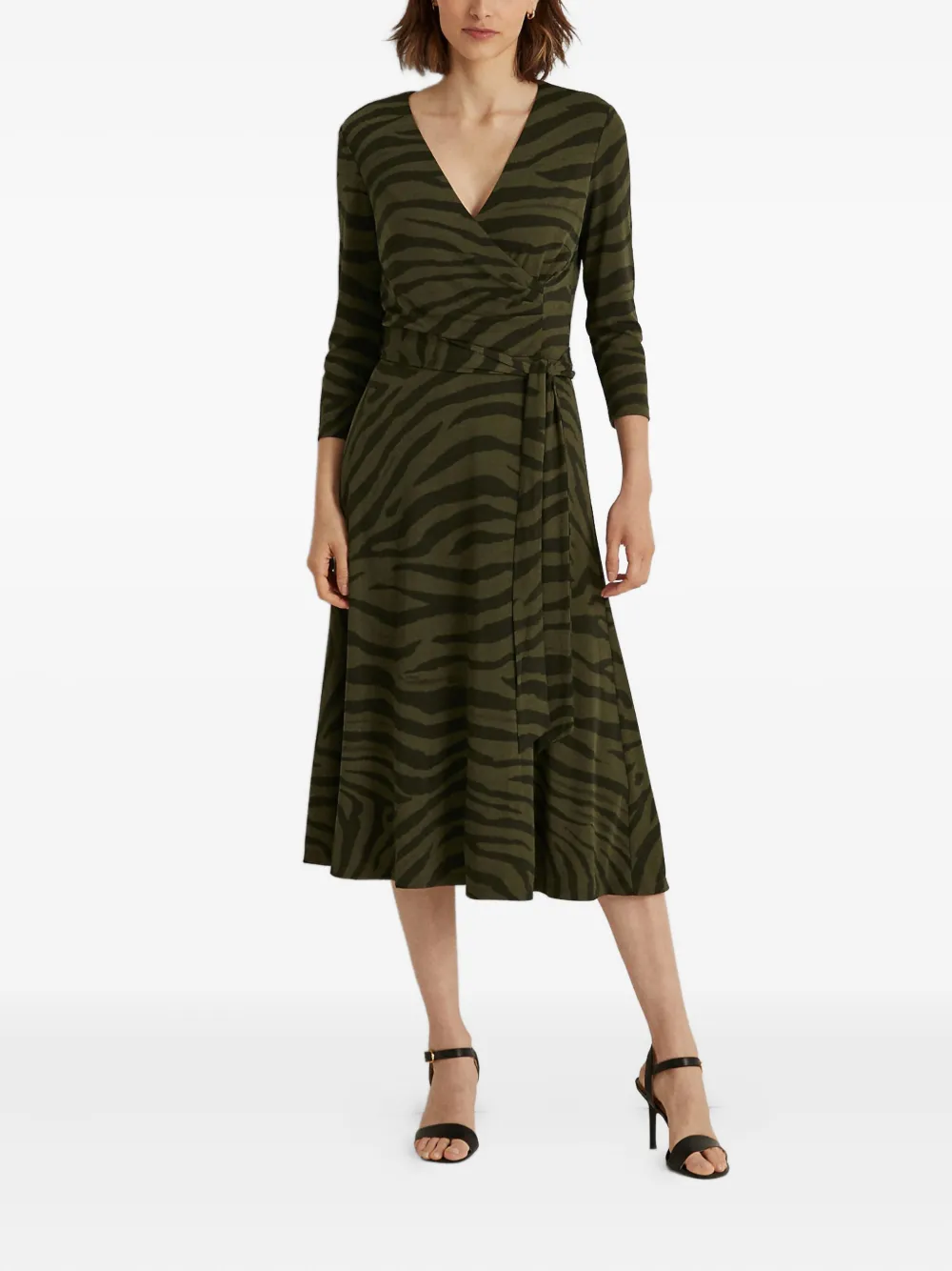 Ralph Lauren Zebra-print Midi Dress In Green