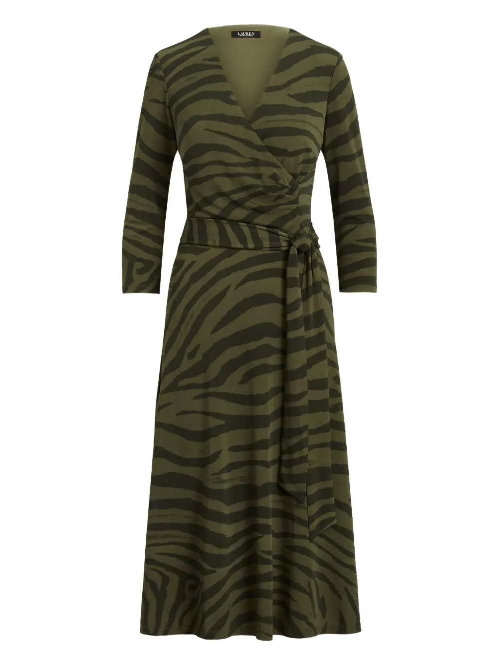 Ralph Lauren Zebra-print Midi Dress In Green
