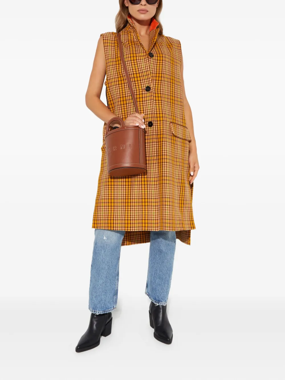 Marni Checked Gilet In Brown