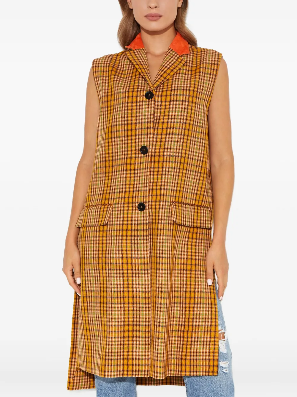 Marni Checked Gilet In Brown