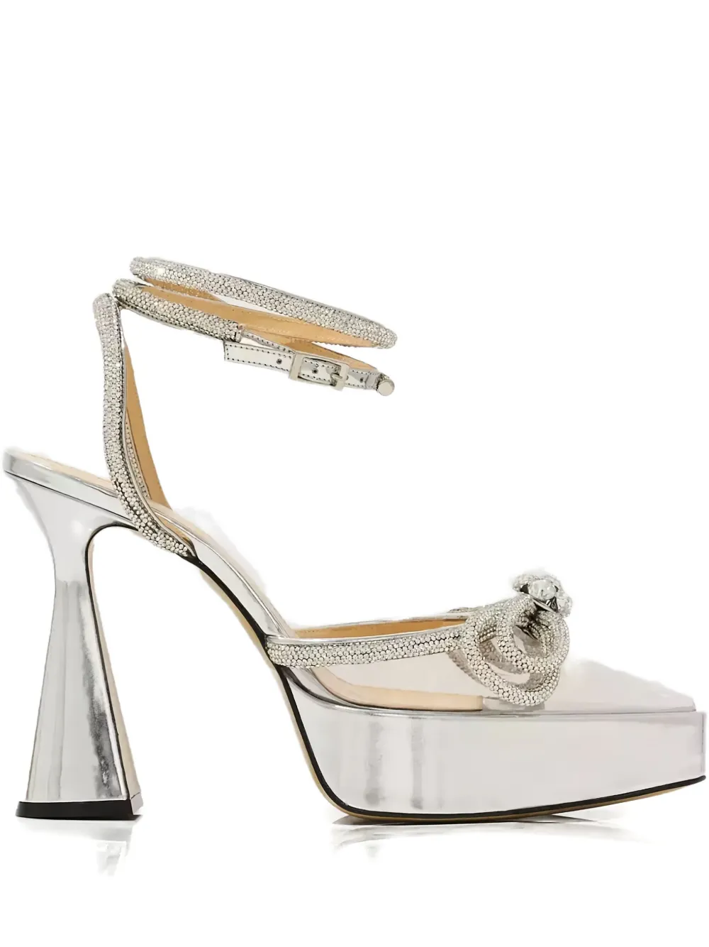 Mach&mach 140mm Double Bow Platform Pumps In Silver