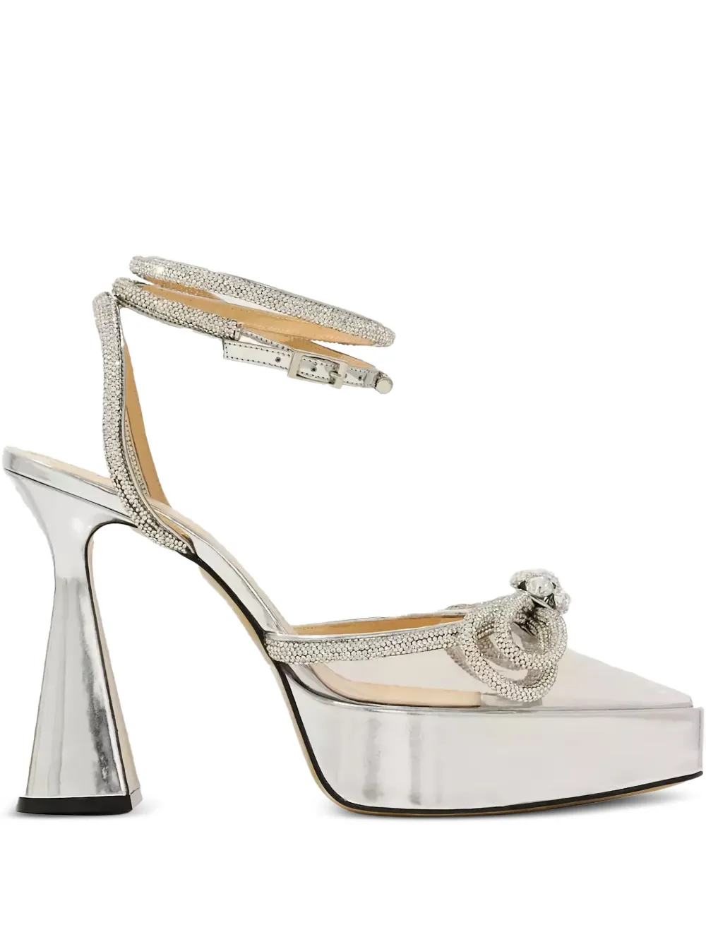 MACH & MACH 140mm Double Bow platform pumps | Silver | Image 1
