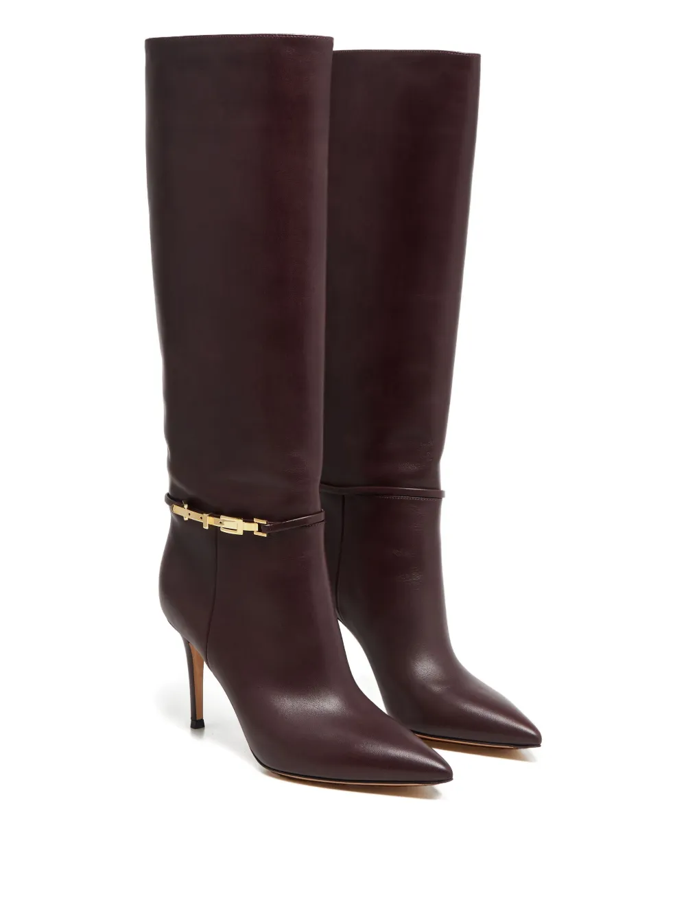 Gianvito Rossi 85 mm Carrey laarzen met puntige neus en kettingdetail Bruin