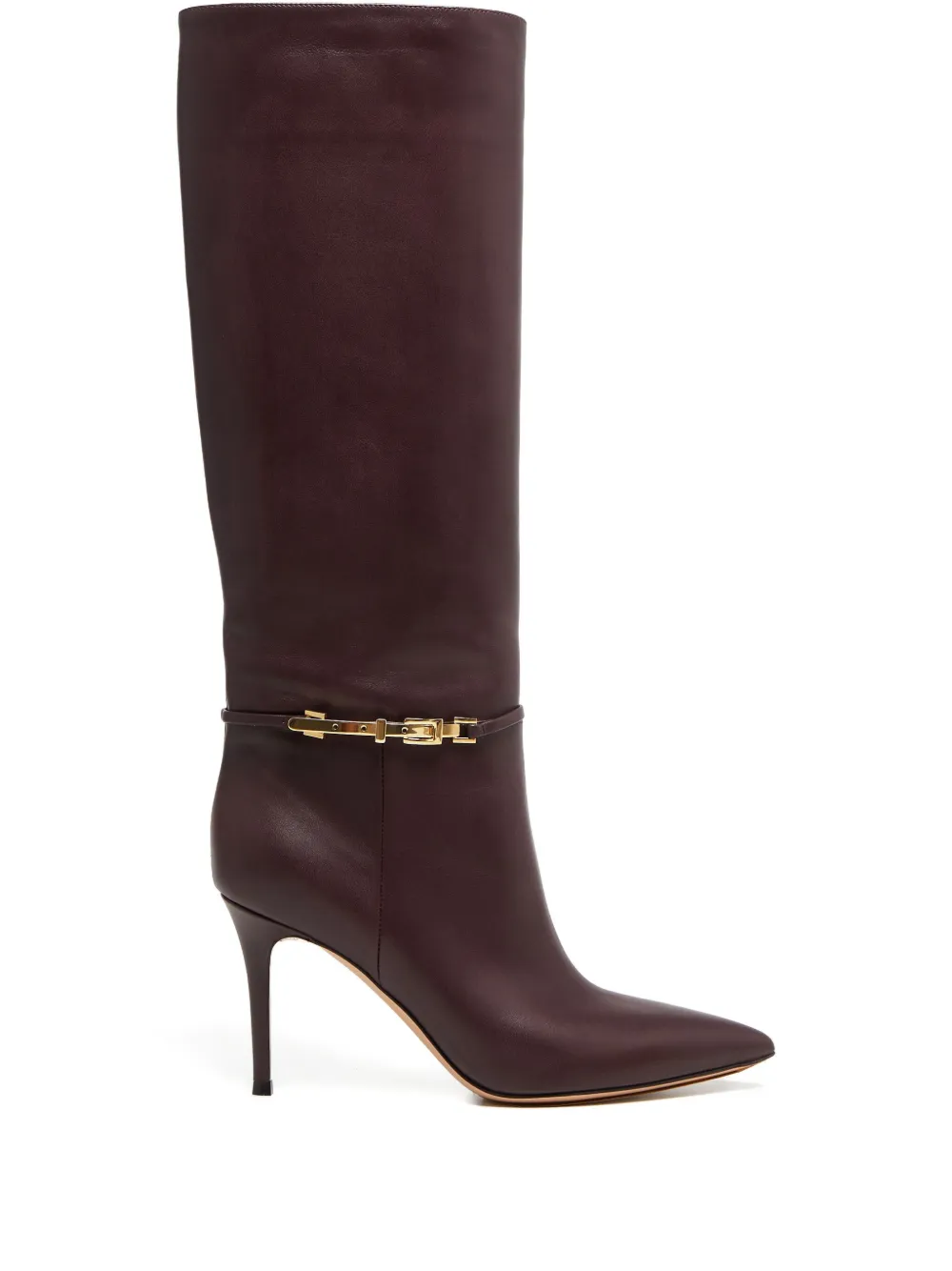 Gianvito Rossi 85 mm Carrey laarzen met puntige neus en kettingdetail Bruin