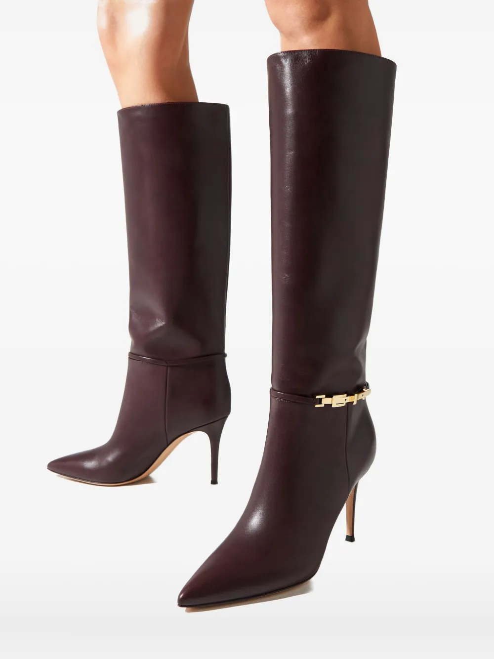 Gianvito Rossi 85 mm Carrey laarzen met puntige neus en kettingdetail Bruin