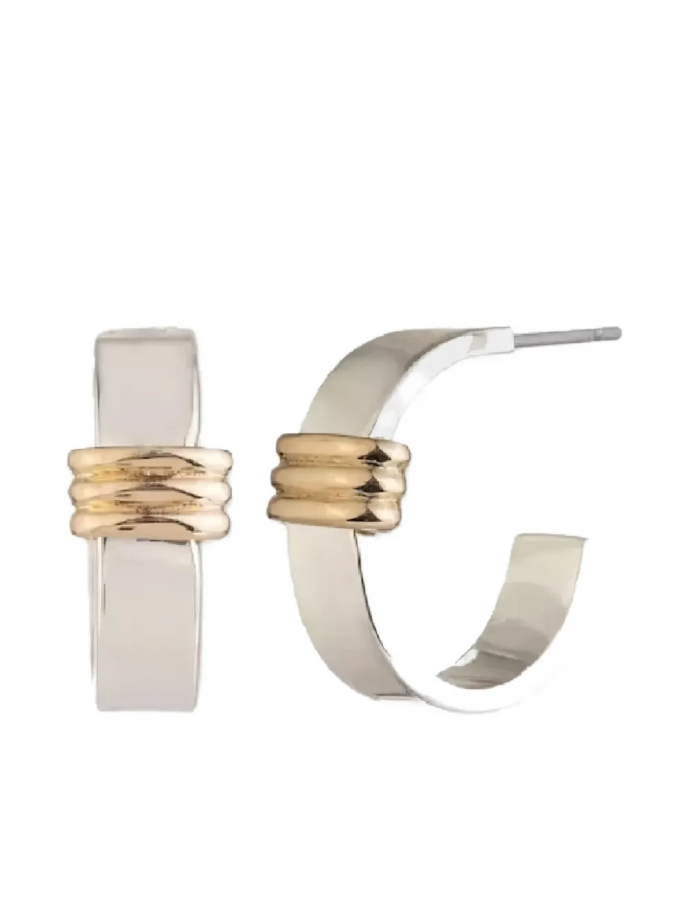 Ralph Lauren Ribbed-detail Half-hoop Earrings In Silver