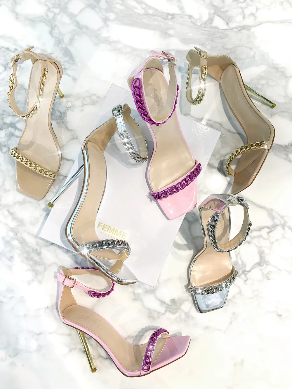 Femme La 110 mm Imogen sandalen met ketting Roze