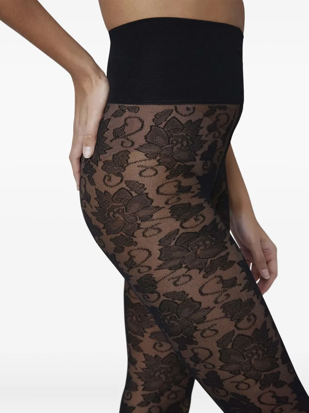 Swedish Stockings Lily Flower-lace Tights In Black