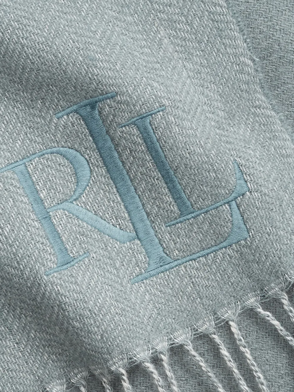 Ralph Lauren Logo-embroidered Fringed Scarf In Blue