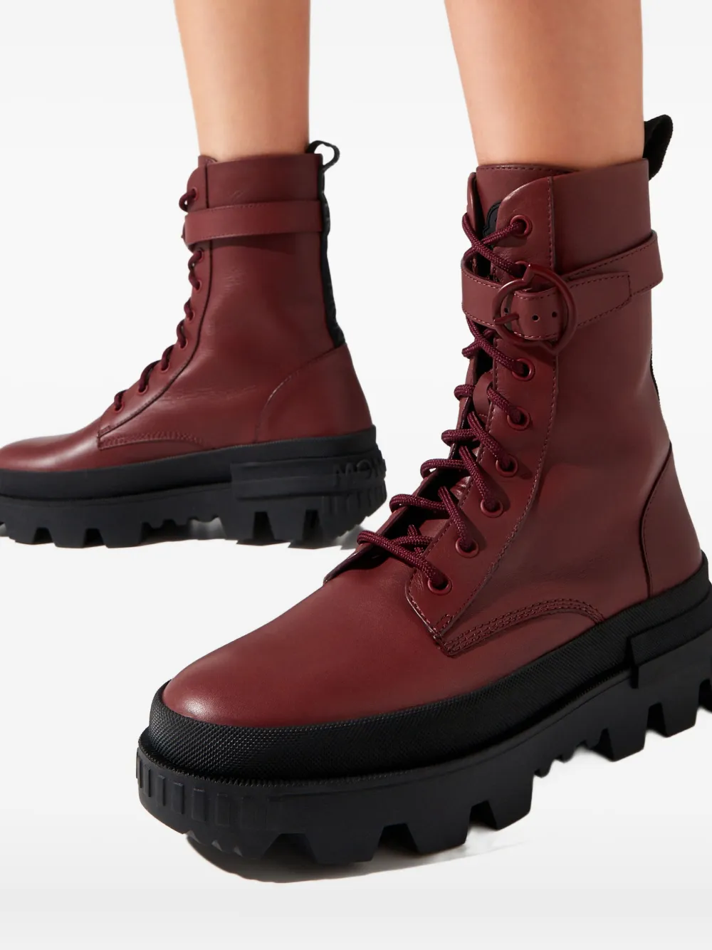 Moncler Carinne Lace-up Buckle Boots In Burgundy