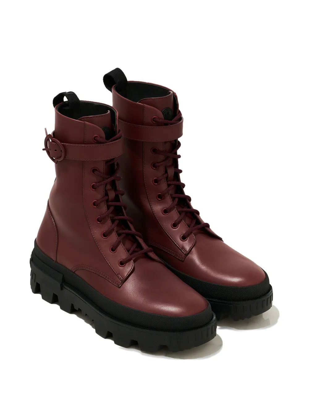Moncler Carinne Lace-up Buckle Boots In Burgundy
