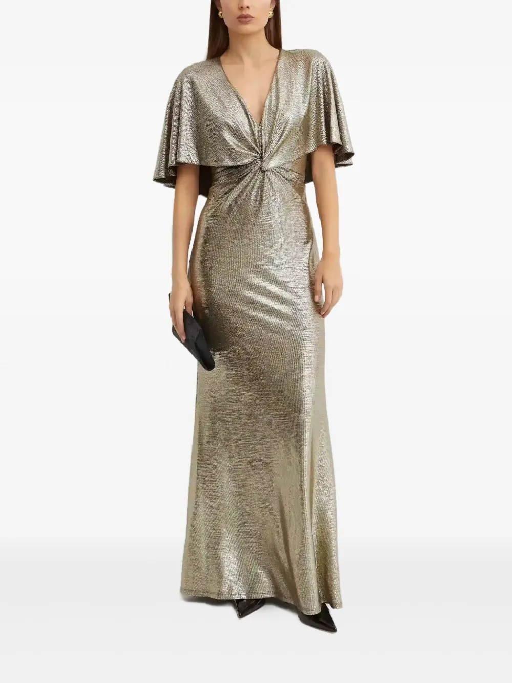 Lauren Ralph Lauren metallic-effect ruffled-detail maxi dress - Goud
