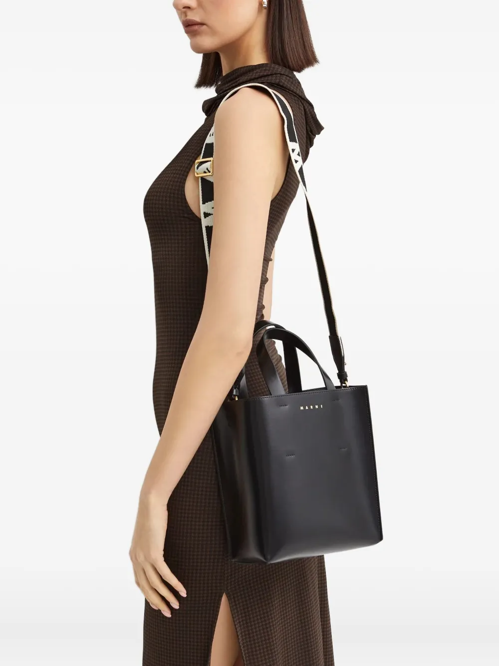 Marni Structured Tote Bag With Glossy Finish In Black