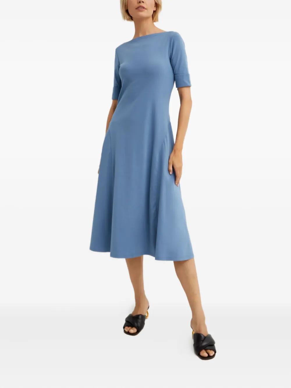 Ralph Lauren Elbow-sleeve Midi Dress In Blue