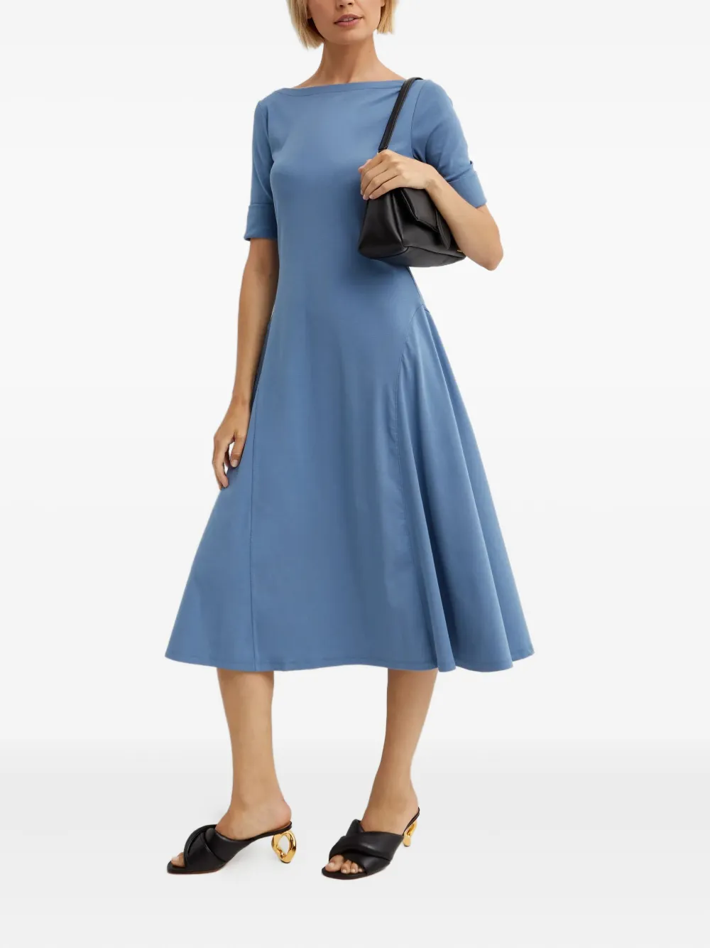 Ralph Lauren Elbow-sleeve Midi Dress In Blue