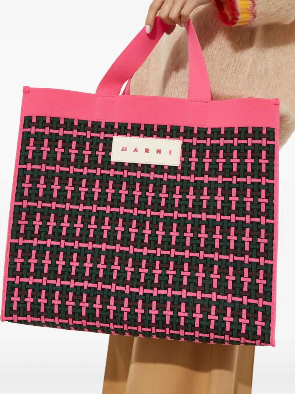 Marni Cotton-blend Tote Bag In Pink