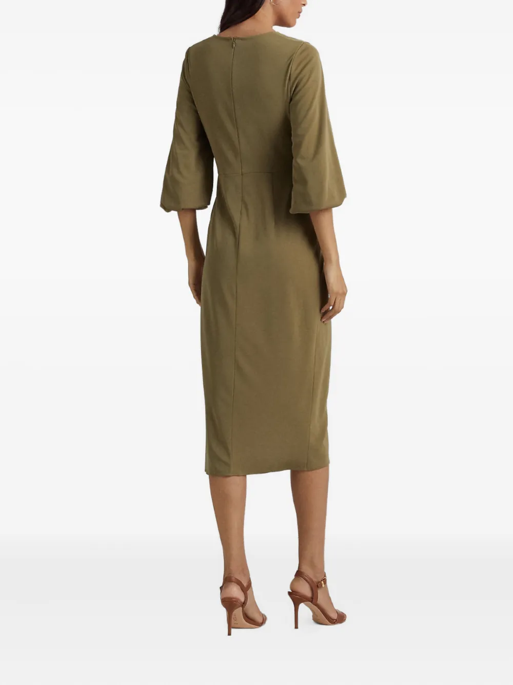 Lauren Ralph Lauren Asymmetrische jurk met gestrikte taille en V-hals Groen
