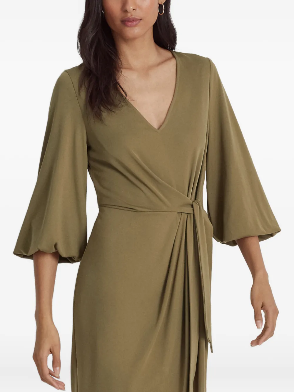 Lauren Ralph Lauren Asymmetrische jurk met gestrikte taille en V-hals Groen