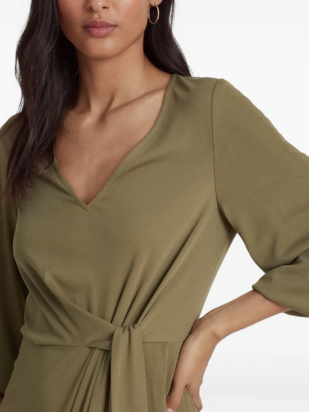Lauren Ralph Lauren Asymmetrische jurk met gestrikte taille en V-hals Groen