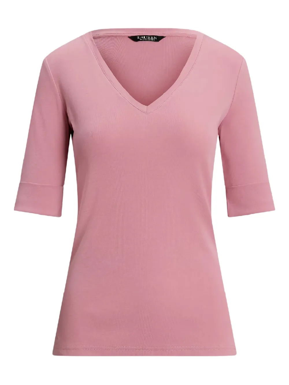 Ralph Lauren V-neck Cuffed-sleeve T-shirt In Pink