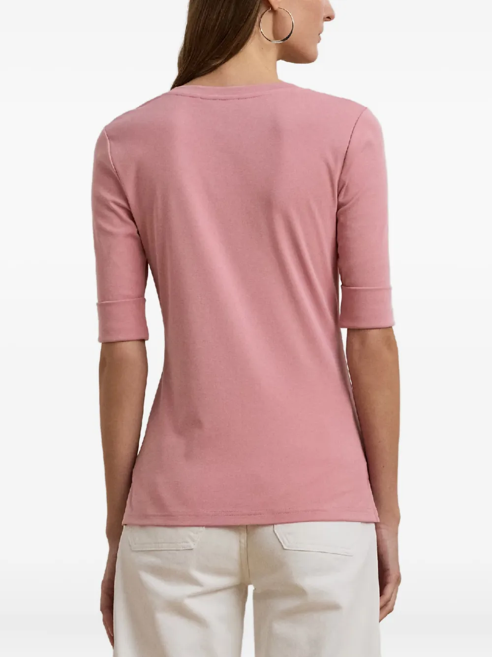 Ralph Lauren V-neck Cuffed-sleeve T-shirt In Pink