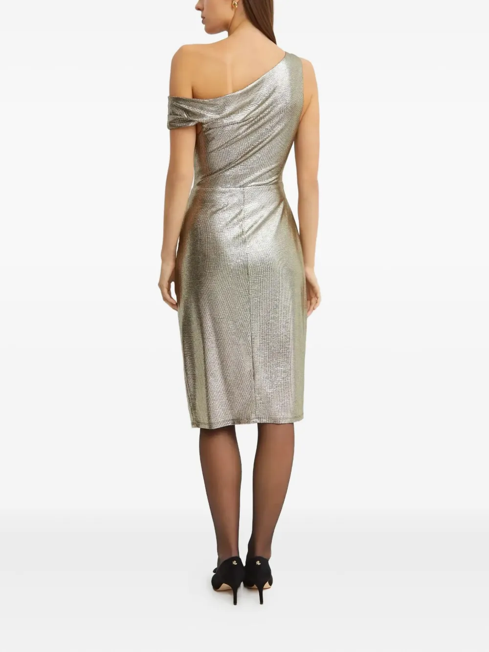 Ralph Lauren Asymmetric Draped Midi Dress In Silver