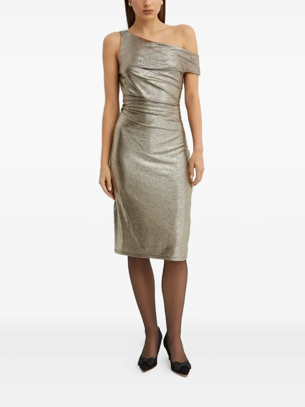 Ralph Lauren Asymmetric Draped Midi Dress In Silver