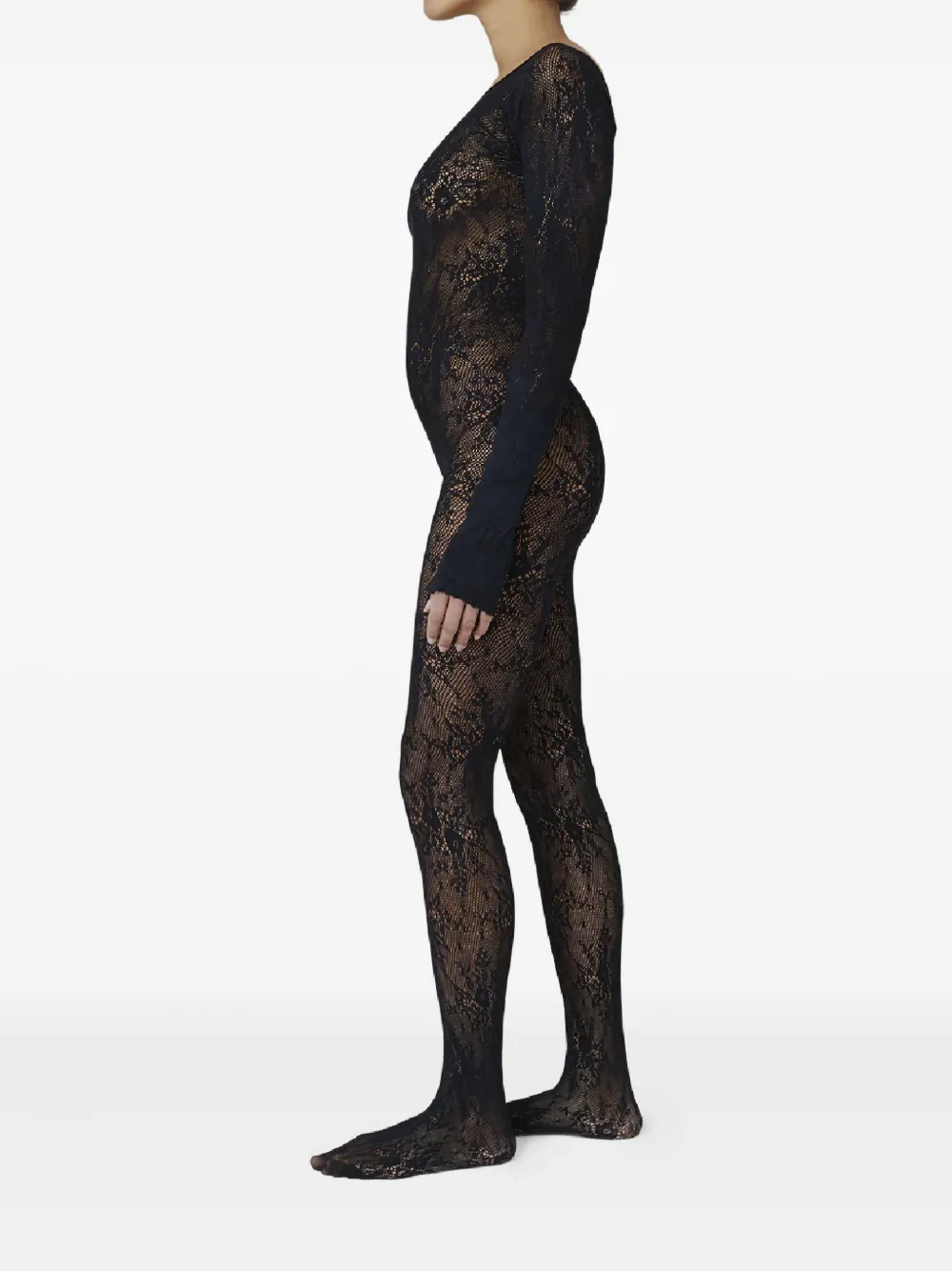 Swedish Stockings Rosa Lace Long-sleeved Bodysuit In Black