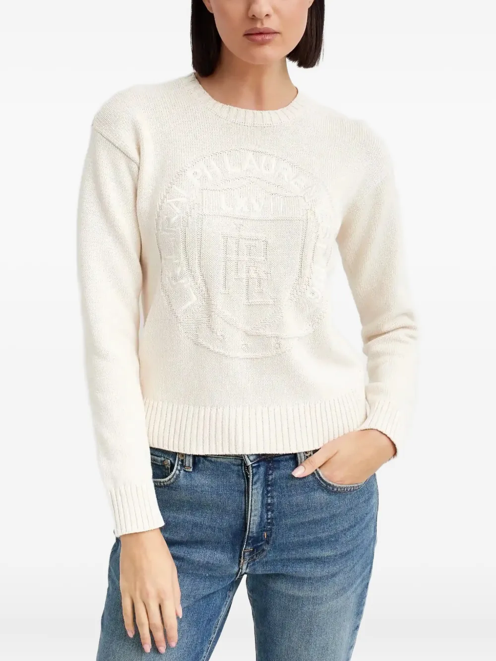 Ralph Lauren Logo-embroidered Crew-neck Sweater In Neutral