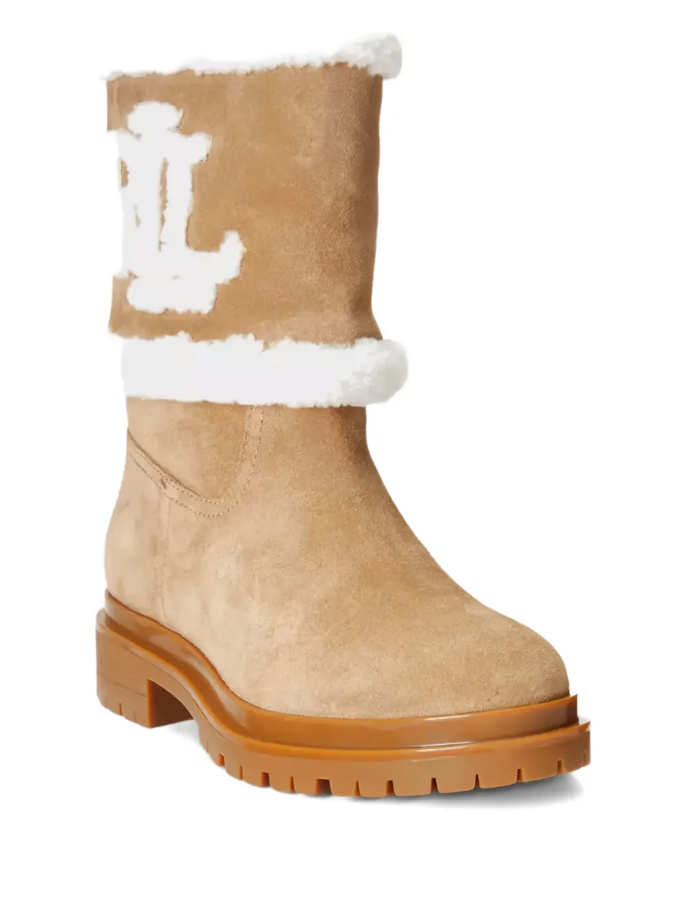 Ralph Lauren Logo-lettering Suede Boots In Neutral