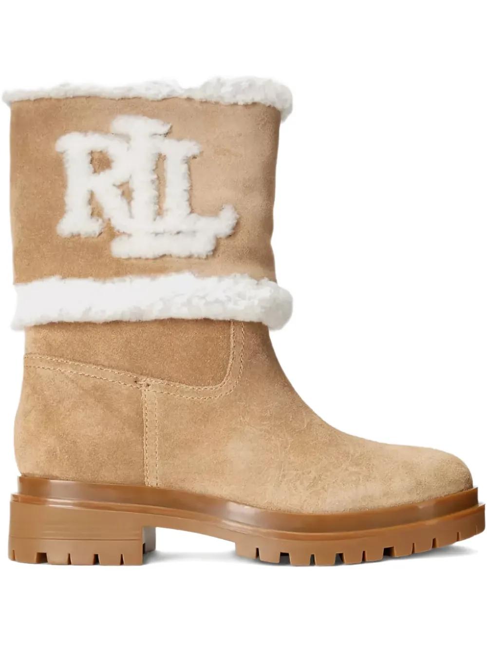 Ralph Lauren Logo-lettering Suede Boots In Neutral
