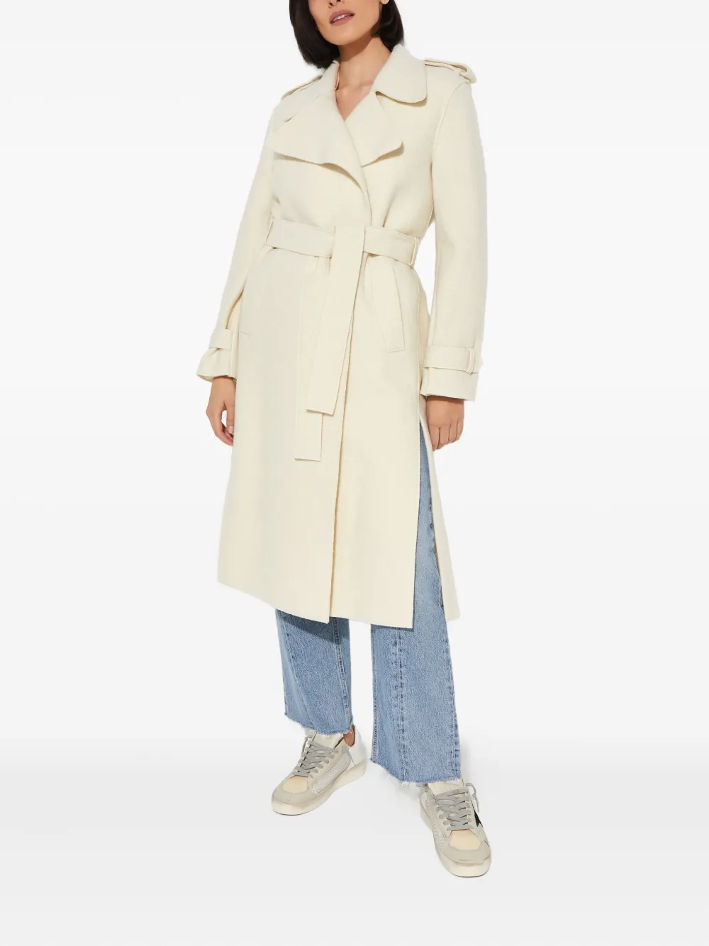 Harris Wharf London Double-breasted Belted Trench Coat In White