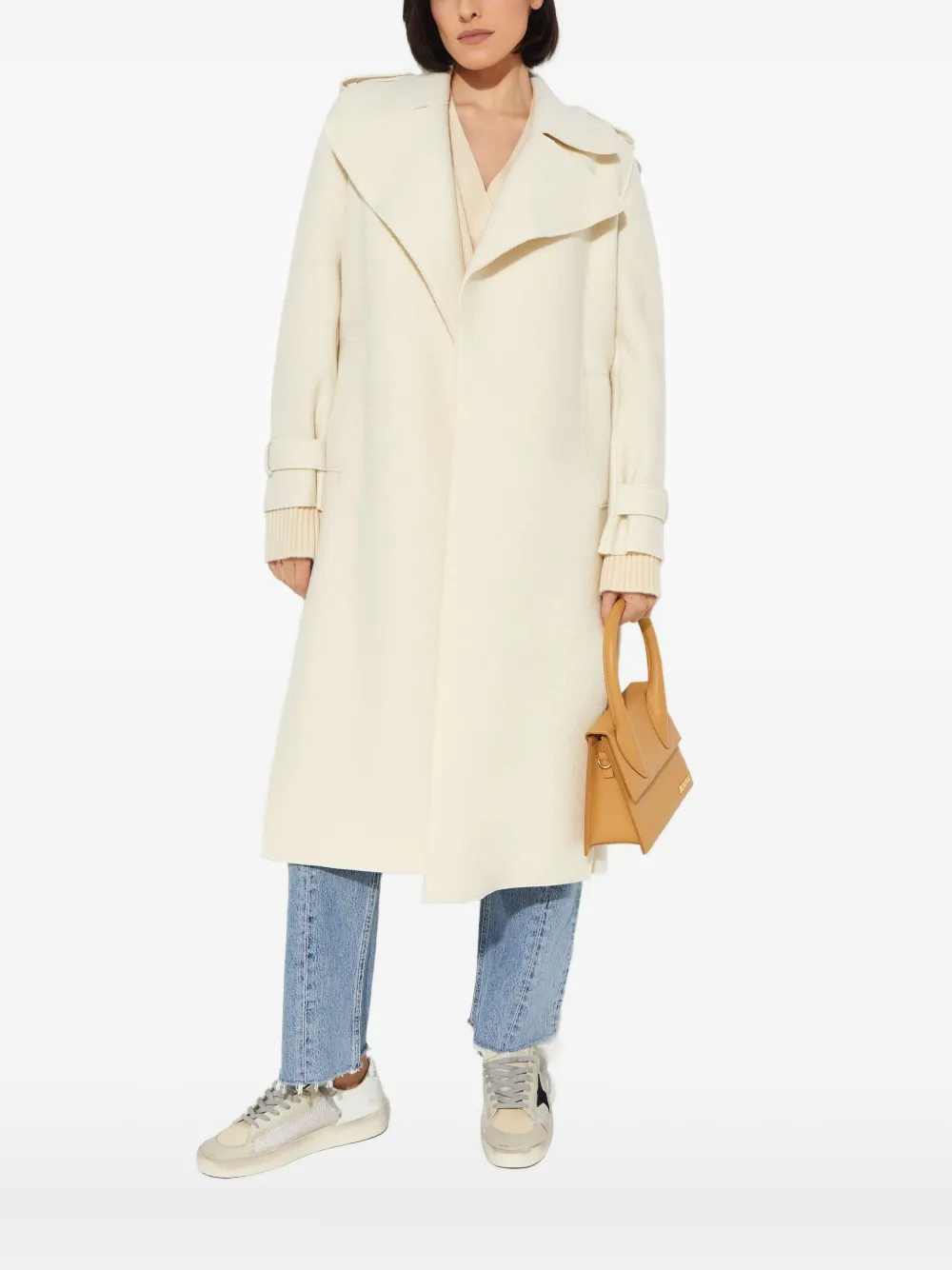 Harris Wharf London Double-breasted Belted Trench Coat In White