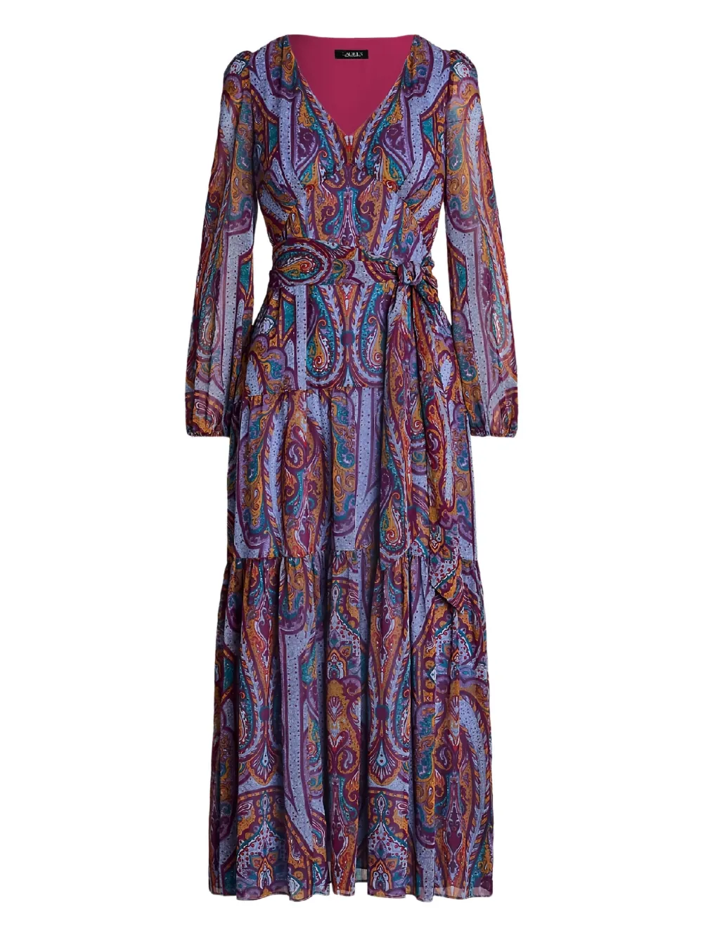 Ralph Lauren V-neck Paisley-pattern Midi Dress In Purple