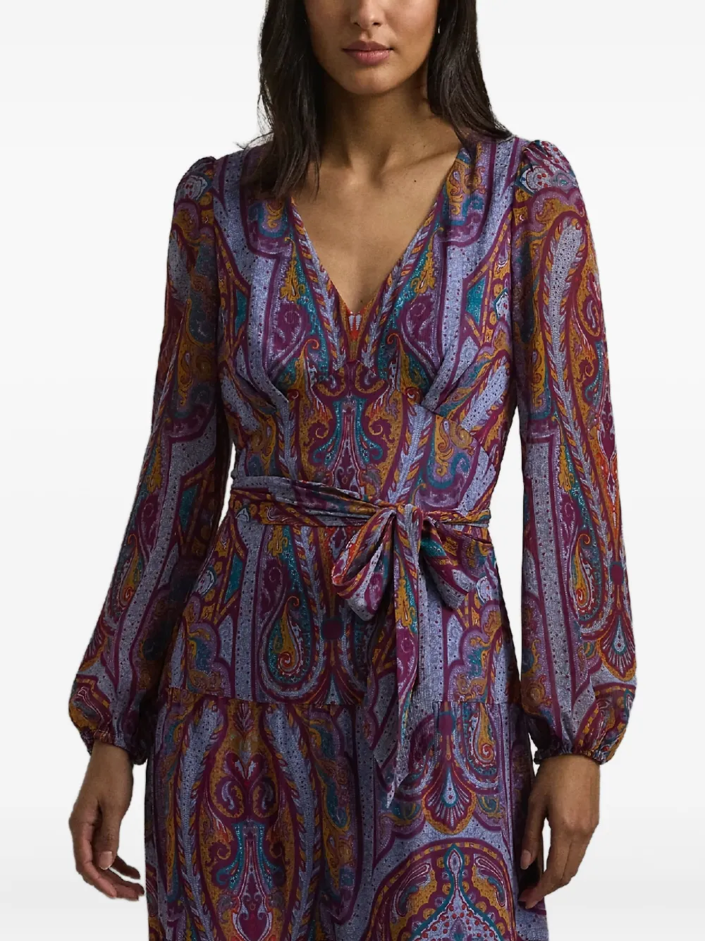 Ralph Lauren V-neck Paisley-pattern Midi Dress In Multi