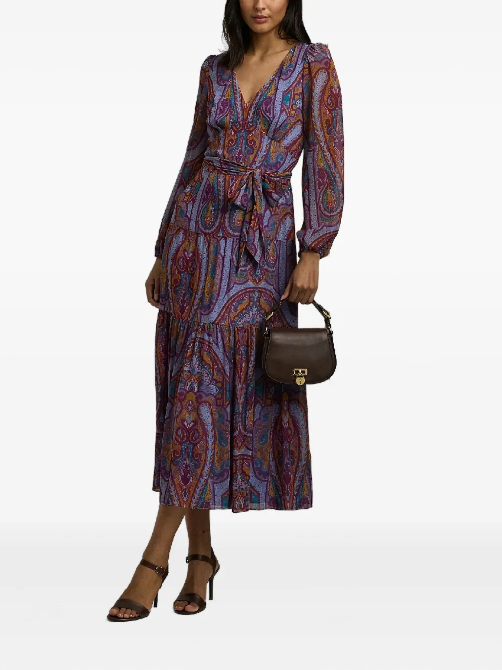 Ralph Lauren V-neck Paisley-pattern Midi Dress In Multi