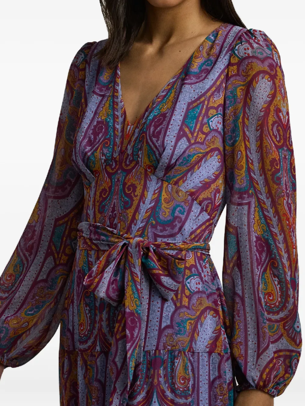 Ralph Lauren V-neck Paisley-pattern Midi Dress In Multi