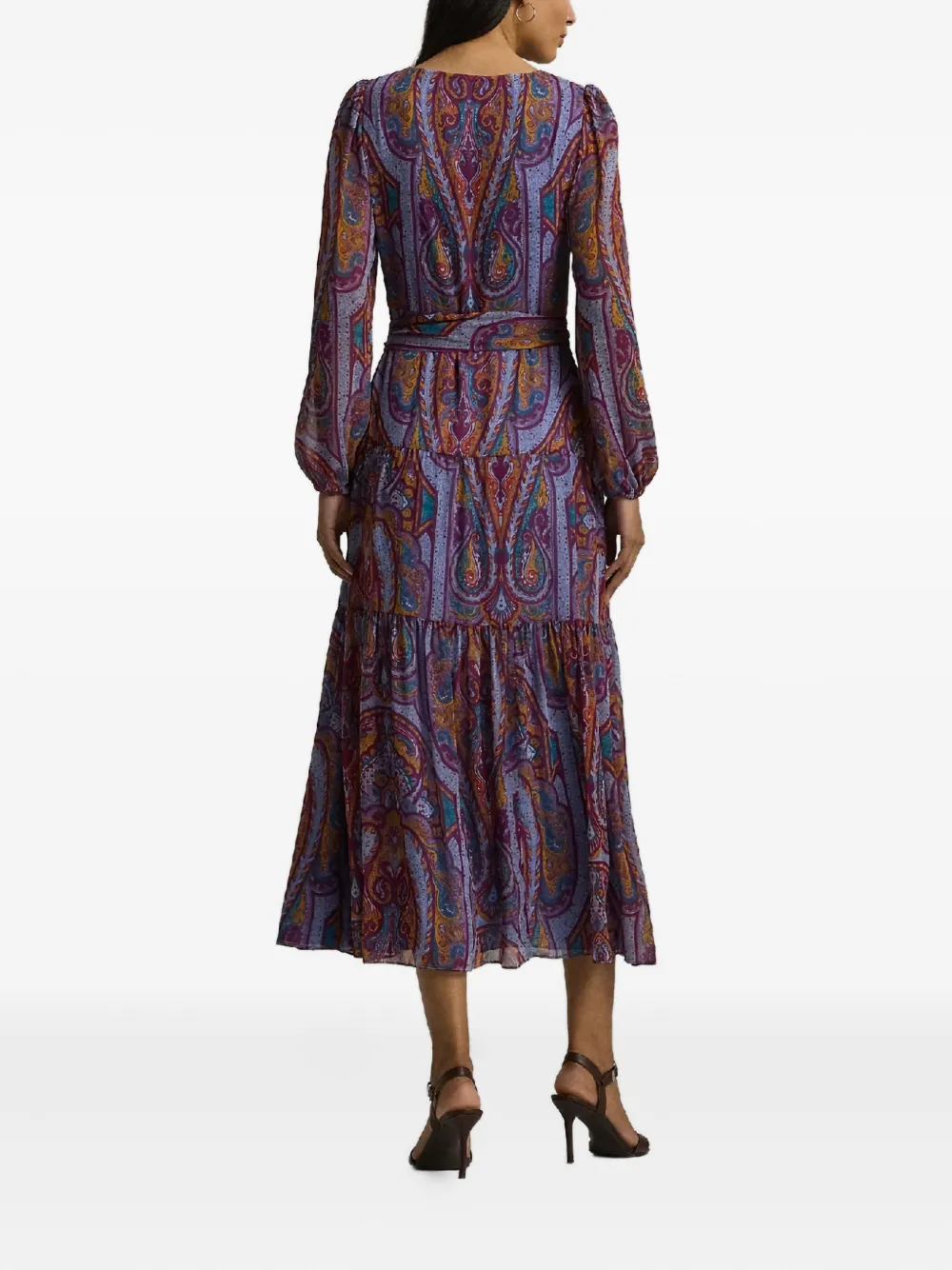 Ralph Lauren V-neck Paisley-pattern Midi Dress In Multi