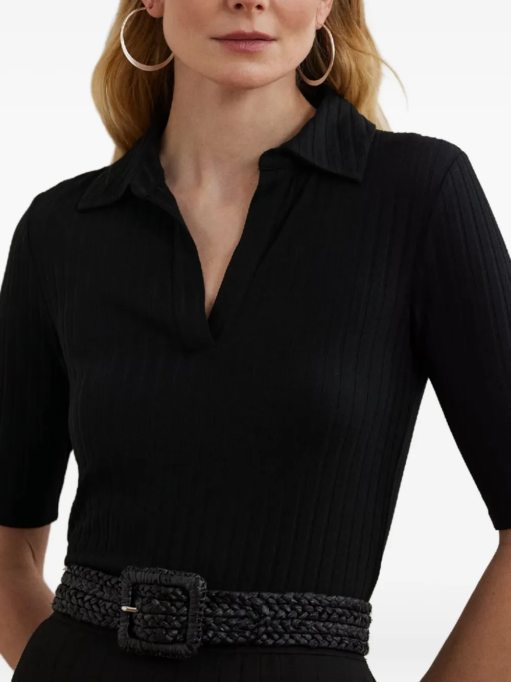 Ralph Lauren Polo-collar Short-sleeve T-shirt In Black