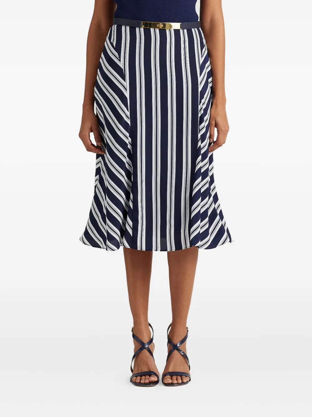 Ralph Lauren Striped Midi Skirt In Blue
