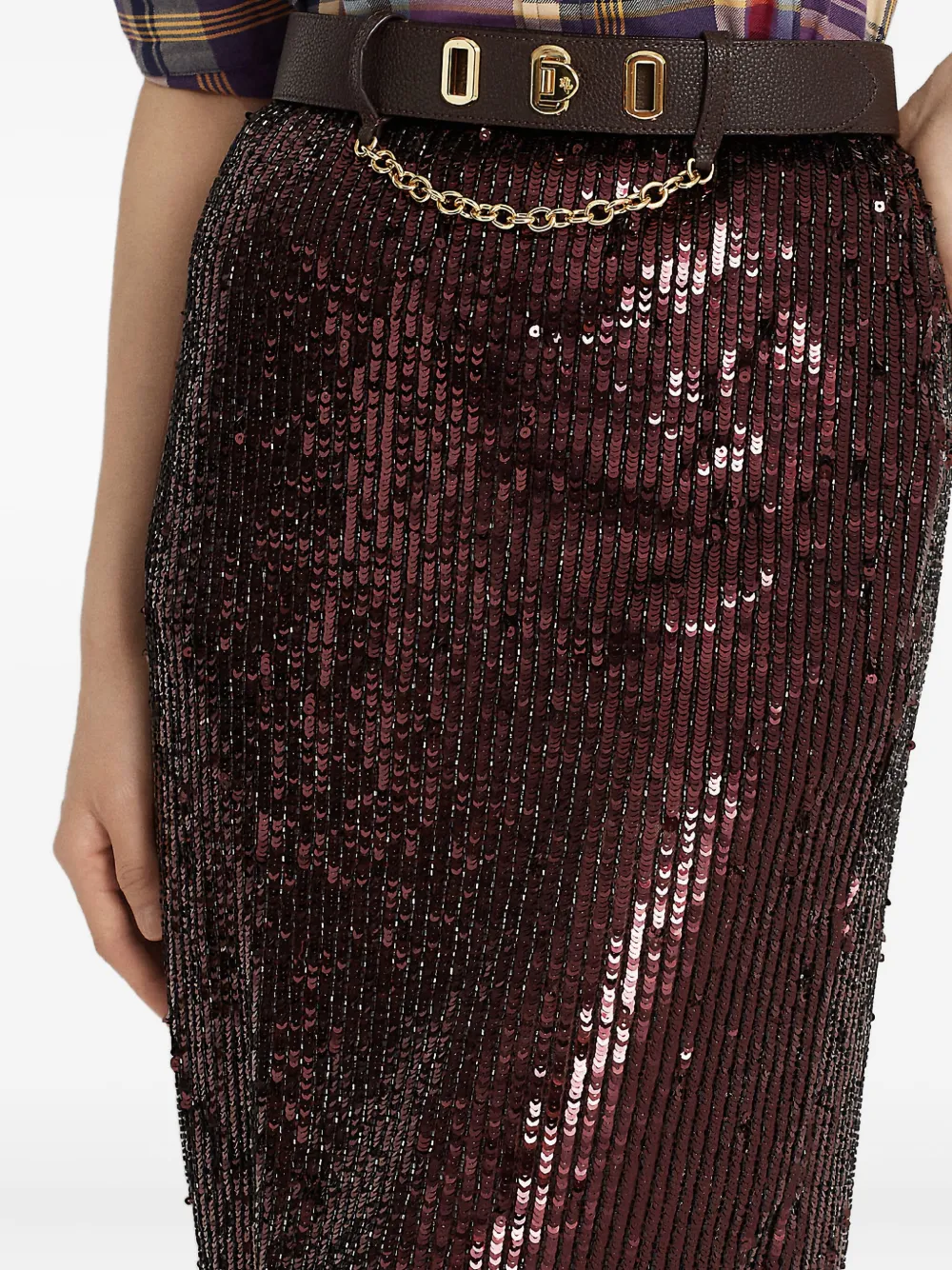 Ralph Lauren Sequin Mini Pencil Skirt In Burgundy
