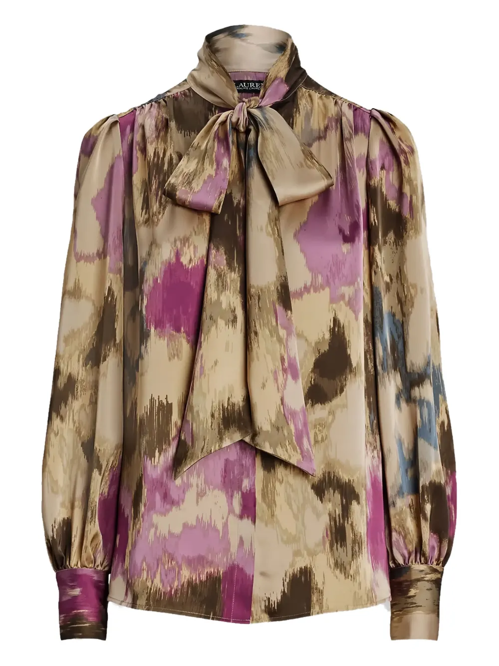 Ralph Lauren Tie-neck Printed Blouse In Brown