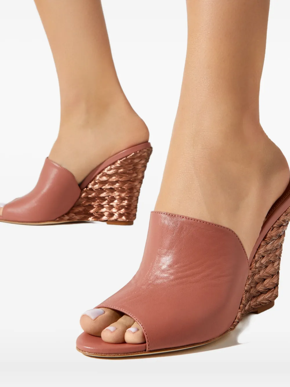 Paris Texas Raffia Wedge Sandals In Pink